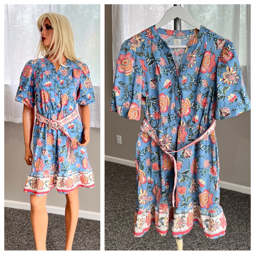 JOIE Baha Floral Puff Sleeve Belter Mini Cotton Dress